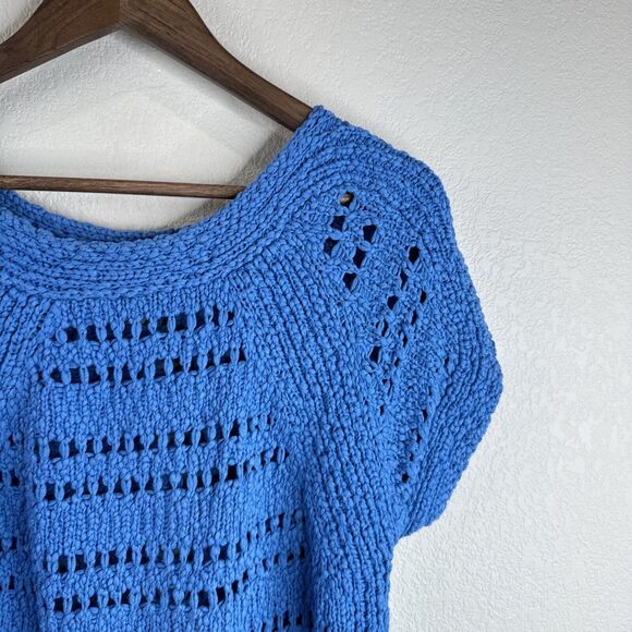 Sandro Sweater Women 1 Blue Open Knit Short Sleeve Cotton Pretty Spring Casual S - Picture 3 of 11